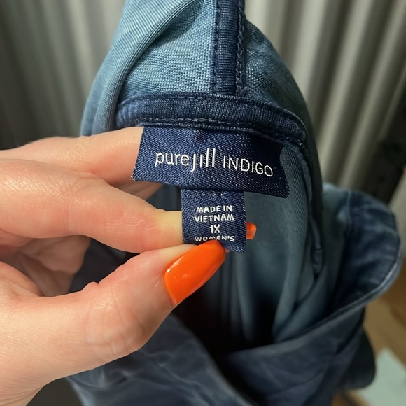 J. Jill Pure Jill Indigo Chambray Hoodie Dress Tunic Top Lagenlook Artsy - Picture 5 of 7